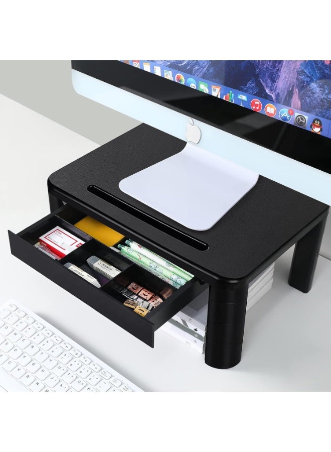 NANAO Monitor Stand with Drawer - Laptop Stand for Desk, 4 Height Adjustable Monitor Riser and Cellphone Holder, Computer stand for Printer, Notebook, Home, Office - Image 1