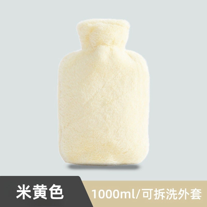 Generic Winter New Sundays Angora Yarns Hot Water Bag PVC Material Leakproof Warm Handbag Warm Stomach Drive Cold Heat Water Bag Beige 1000ml 