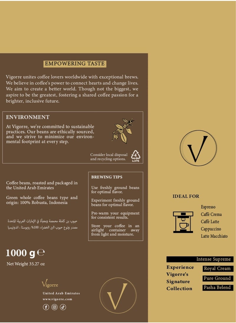 Vigorre - Bundle of Royal Cream Medium Roasted Coffee Beans 1 KG + Pasha Blend Turkish Coffee with Cardamom 250g - Image 1