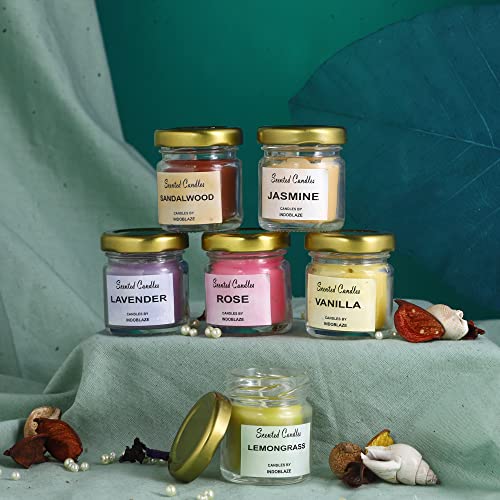 Indoblaze Scented Candles For Home Decor | Mini Jar Highly Fragrance Candles For Bedroom | Candles For Gifting (Pack Of 18, Lavender, Sandalwood, Rose, Vanilla, Lemon Grass, Jasmine) - Image 2