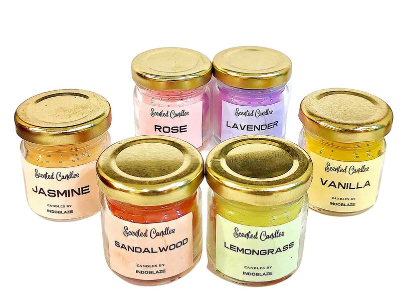 Indoblaze Scented Candles For Home Decor | Mini Jar Highly Fragrance Candles For Bedroom | Candles For Gifting (Pack Of 18, Lavender, Sandalwood, Rose, Vanilla, Lemon Grass, Jasmine) - Image 5