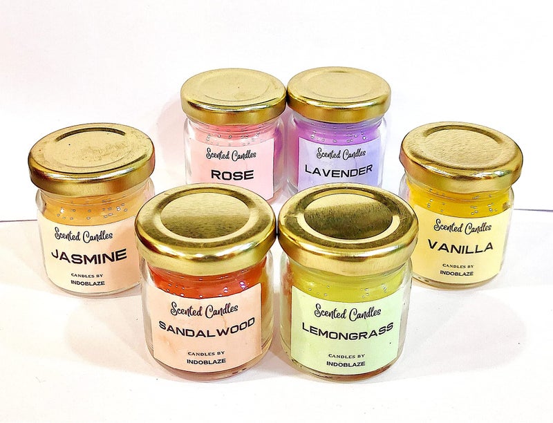 Indoblaze Scented Candles For Home Decor | Mini Jar Highly Fragrance Candles For Bedroom | Candles For Gifting (Pack Of 18, Lavender, Sandalwood, Rose, Vanilla, Lemon Grass, Jasmine) - Image 4