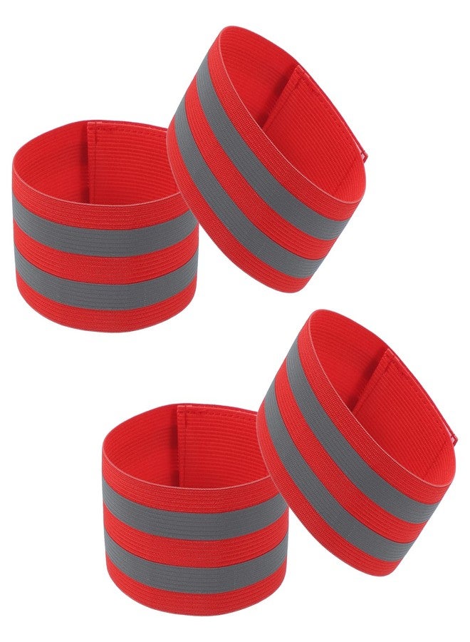 PATIKIL Adjustable Reflective Running Bands for Wrist Arm Ankle Leg 13.8x1.9Inch, 4 Pack High Visibility Reflective Armbands Gear for Women Men Night Running Walking Cycling, Red - Image 1