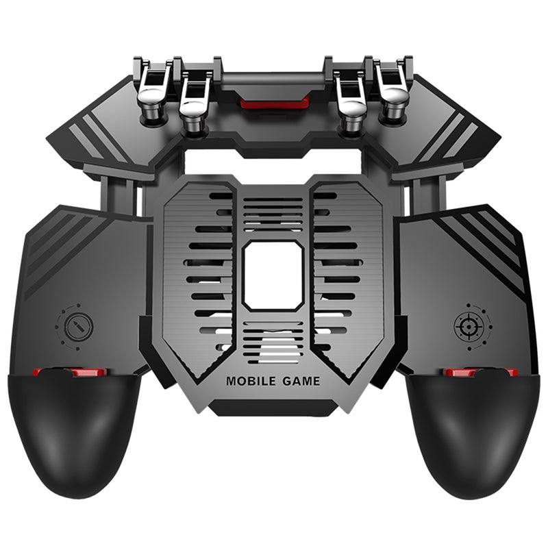 مستكشف ألعاب أجهزة المحمول AK77، مستكشف ألعاب ببجي (PUBG)، مع مشغل ألعاب سبعة أصابع، مستكشف ألعاب أجهزة المحمول مع مراوحة تبريد، مستكشف ألعاب حساس للإطلاق للهواتف المحمولة آي أو إس وأندرويد، قابلاً للشحن عبر يو إس بي - Image 1