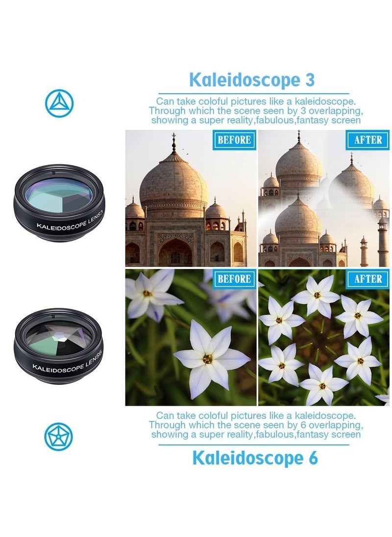 APEXEL - APEXEL 10 in 1 Phone Camera Lens Kit Fisheye Wide Angle Macro Lens CPL Filter Kaleidoscope and 2X Telescope Lens for Smartphone - Image 1