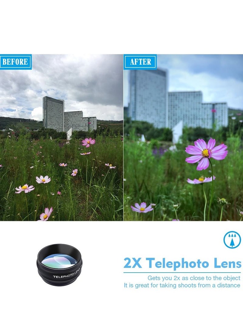 APEXEL - APEXEL 10 in 1 Phone Camera Lens Kit Fisheye Wide Angle Macro Lens CPL Filter Kaleidoscope and 2X Telescope Lens for Smartphone - Image 1