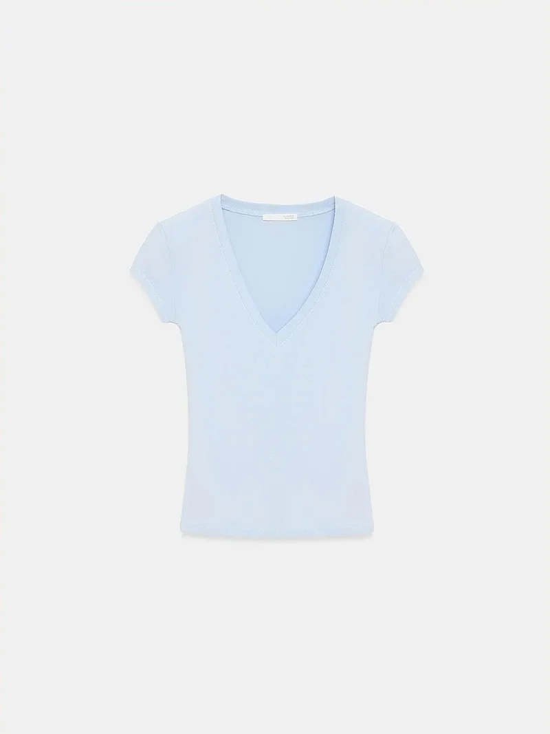 Dilvin DILVIN Slim Fit V-Neck Jersey Blouse
