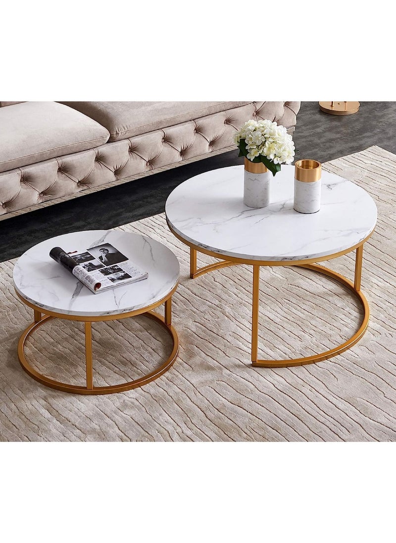 DubaiGallery Coffee Table Set of 2 Stackable MDF Top Side Table Round Set Table Combination Small Set Table Set Industrial Style Side Table Round for Living Room, Balcony  - Image 3