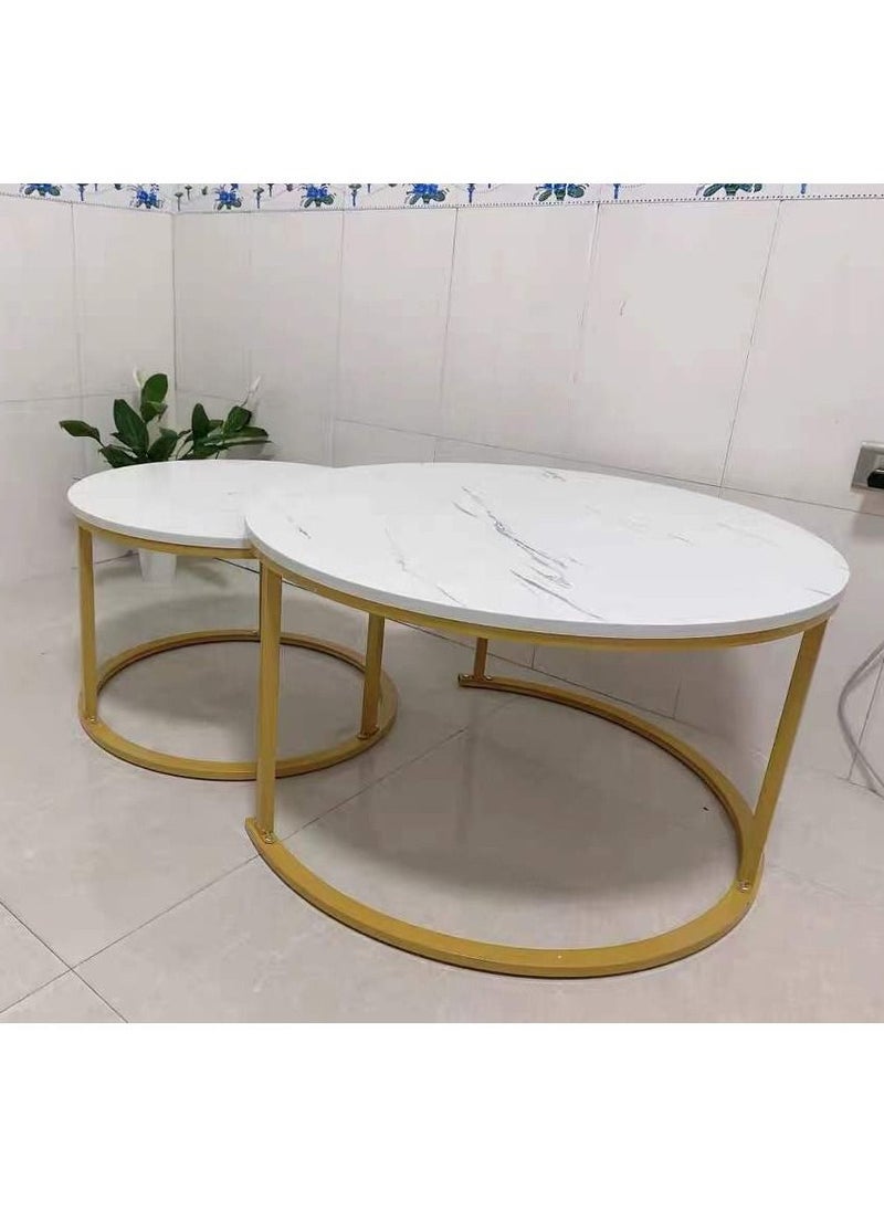DubaiGallery Coffee Table Set of 2 Stackable MDF Top Side Table Round Set Table Combination Small Set Table Set Industrial Style Side Table Round for Living Room, Balcony  - Image 4