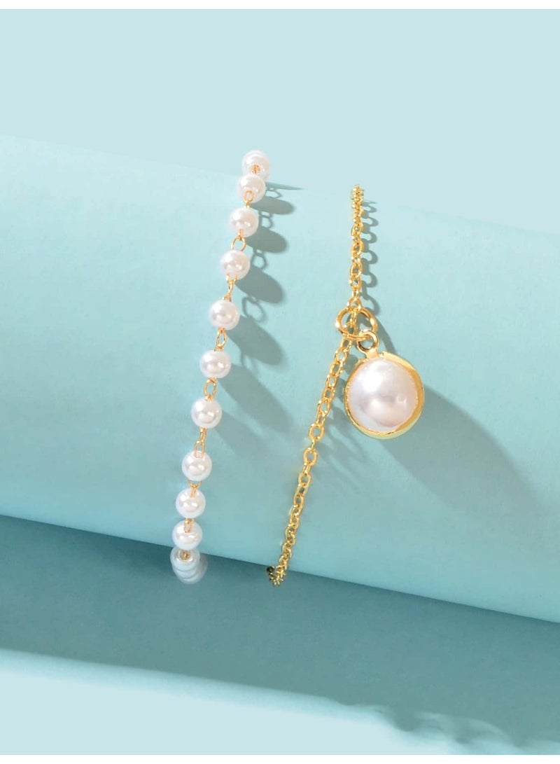 Women's Double Layer Gold Anklet with Elegant Pearl Beads - Image 4