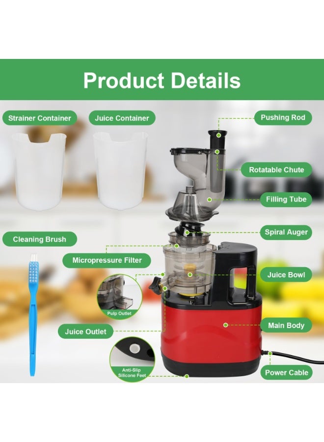 Forthcan Cold Press Juicer,300W Electric Masticating Juicer Machines with 7cm Large Feed Chute for Whole Fruits and Vegetables,Upgraded High Juice Yield Juice Extractor Machine with 2 Cups,Easy to Clean - Image 5