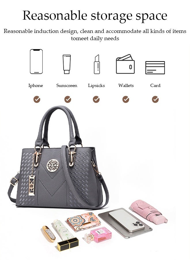 DUNISO Fashionable Embroidered Women's Handbag，Shoulder Bag，High-capacity，Messenger Bag，Suitable for Business Commuting，Grey - Image 5