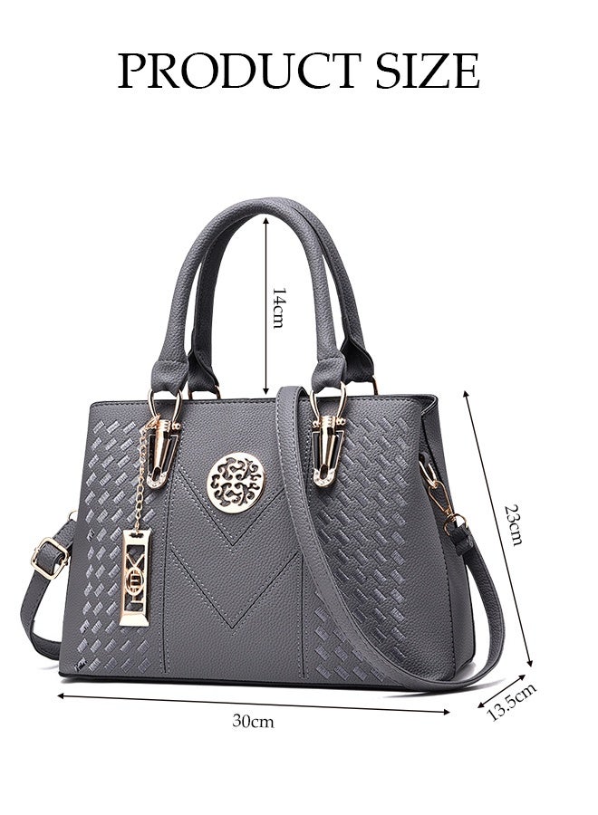 DUNISO Fashionable Embroidered Women's Handbag，Shoulder Bag，High-capacity，Messenger Bag，Suitable for Business Commuting，Grey - Image 2