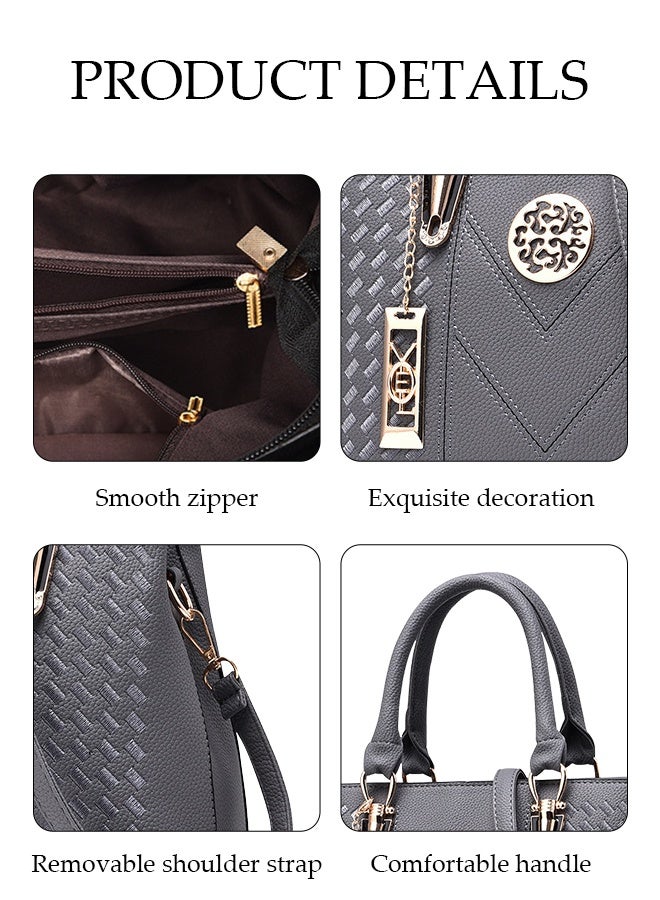 DUNISO Fashionable Embroidered Women's Handbag，Shoulder Bag，High-capacity，Messenger Bag，Suitable for Business Commuting，Grey - Image 3