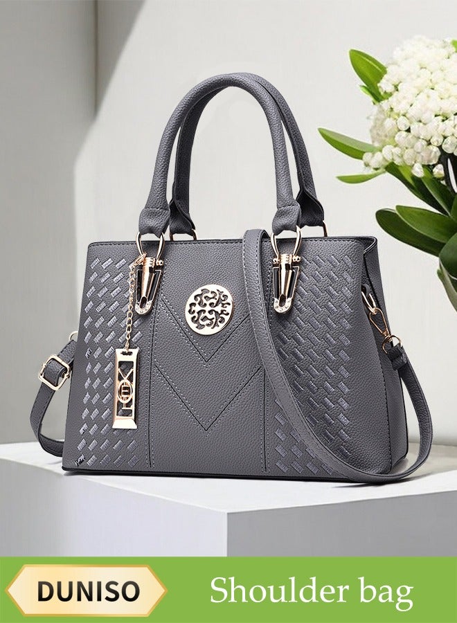 DUNISO Fashionable Embroidered Women's Handbag，Shoulder Bag，High-capacity，Messenger Bag，Suitable for Business Commuting，Grey - Image 1