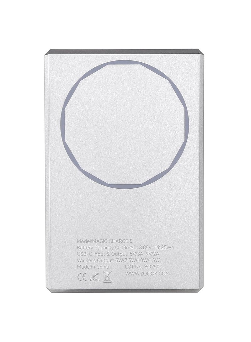 ZOOOK 5000mAh Magnetic Wireless Power Bank, Qi2 Certified Portable Wireless Charger with 15W Fast Charging Stand, USB-C, MagSafe Compatible, Compact and Slim Design for Power on the Go - Image 2