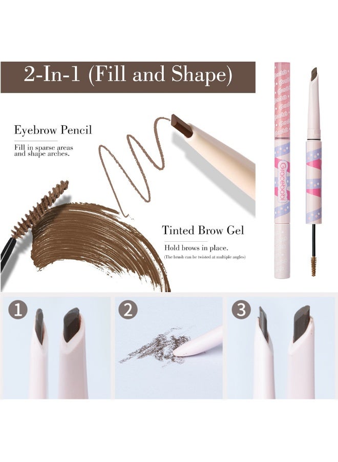 Gracebabi 2-in-1 Eyebrow Pencil and Tinted Brow Gel,Waterproof Thickening Silk Fibers,Fill Define and Shape Brows (Brown) - Image 4