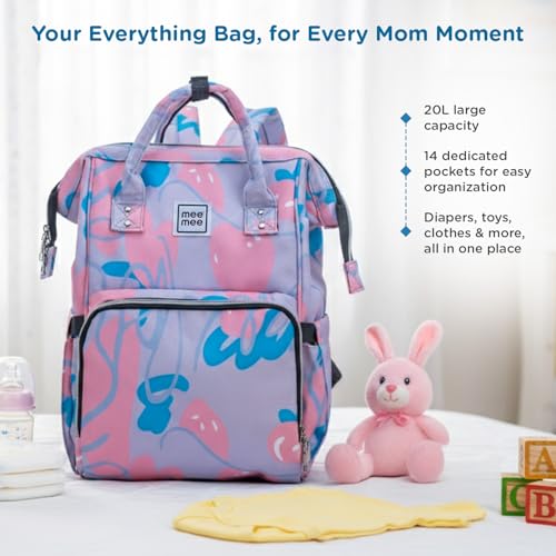 Mee Mee Cuddle Carry Diaper Bag Backpack for Moms & Dads, 20L Large Capacity with 14 Pockets, Insulated Bottle Pockets, Water-Resistant Oxford Fabric, Multi-Functional Baby Travel Tote (Purple) - Image 3