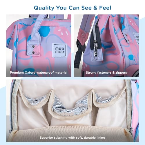 Mee Mee Cuddle Carry Diaper Bag Backpack for Moms & Dads, 20L Large Capacity with 14 Pockets, Insulated Bottle Pockets, Water-Resistant Oxford Fabric, Multi-Functional Baby Travel Tote (Purple) - Image 5