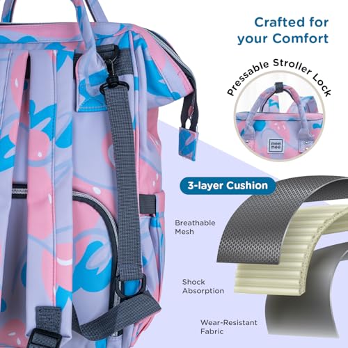 Mee Mee Cuddle Carry Diaper Bag Backpack for Moms & Dads, 20L Large Capacity with 14 Pockets, Insulated Bottle Pockets, Water-Resistant Oxford Fabric, Multi-Functional Baby Travel Tote (Purple) - Image 4