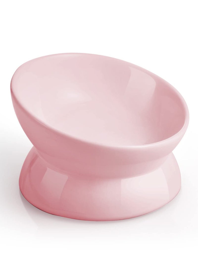 سيوسي وعاء طعام مرتفع من السيراميك للقطط، وعاء ماء صغير للحيوانات الأليفة بسعة 5 أونصة، طبق ماء مرتفع ومائل، مضاد للقيء، حماية العمود الفقري للقطط والكلاب الصغيرة، وردي - Image 1