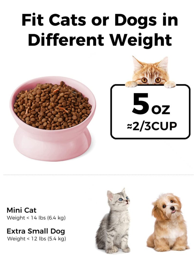 سيوسي وعاء طعام مرتفع من السيراميك للقطط، وعاء ماء صغير للحيوانات الأليفة بسعة 5 أونصة، طبق ماء مرتفع ومائل، مضاد للقيء، حماية العمود الفقري للقطط والكلاب الصغيرة، وردي - Image 2