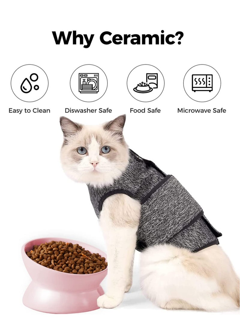 سيوسي وعاء طعام مرتفع من السيراميك للقطط، وعاء ماء صغير للحيوانات الأليفة بسعة 5 أونصة، طبق ماء مرتفع ومائل، مضاد للقيء، حماية العمود الفقري للقطط والكلاب الصغيرة، وردي - Image 4