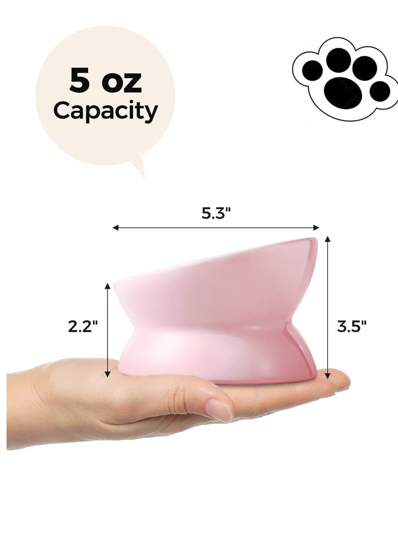 سيوسي وعاء طعام مرتفع من السيراميك للقطط، وعاء ماء صغير للحيوانات الأليفة بسعة 5 أونصة، طبق ماء مرتفع ومائل، مضاد للقيء، حماية العمود الفقري للقطط والكلاب الصغيرة، وردي - Image 5