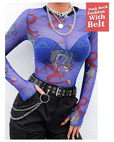 SUOSDEY Double Grommet Leather Belt with Detachable Chain for Women Men,Punk Black Belt with Double Studded Holes for Jeans - Image 4