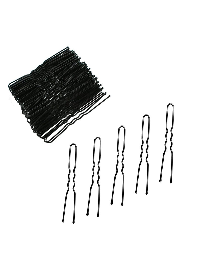 Tenalleys 100 PCS Invisible Wave Hairgrip U Shaped Hair Pins Kit Large Heavy Duty Crinkled Hair Pins for Women and Ballet Bun with Box 24 in Black 