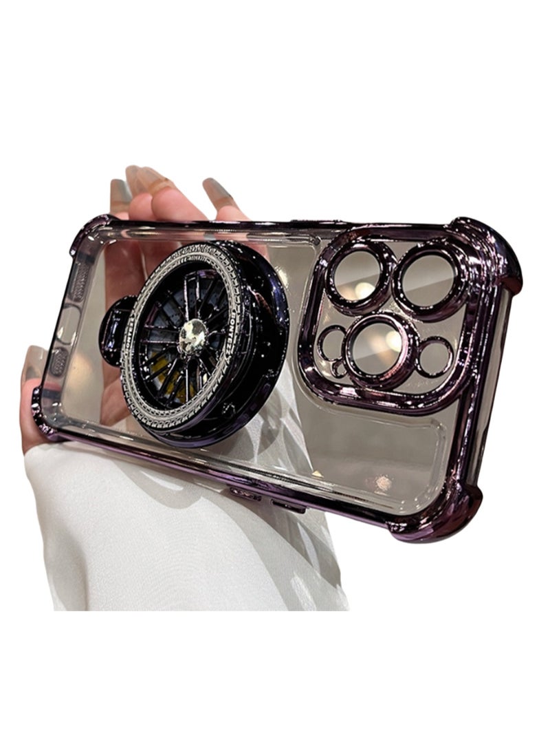 Purple Frame Iphone 16promax Rotating Gyroscope Holder Phone Case Magnetic Back Cover, Phone Case With Strong Magnetic Anti-Fall Shell For Apple 16promax (2024) - Image 1