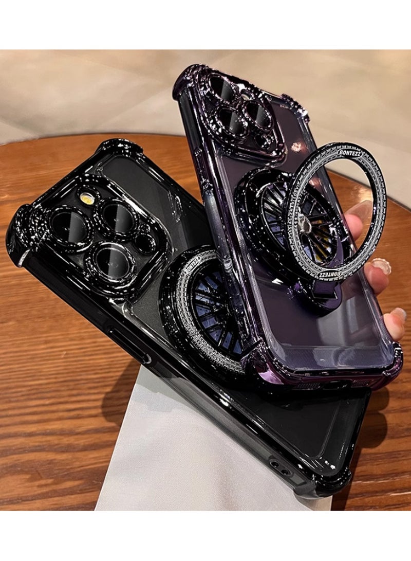 Purple Frame Iphone 16promax Rotating Gyroscope Holder Phone Case Magnetic Back Cover, Phone Case With Strong Magnetic Anti-Fall Shell For Apple 16promax (2024) - Image 2