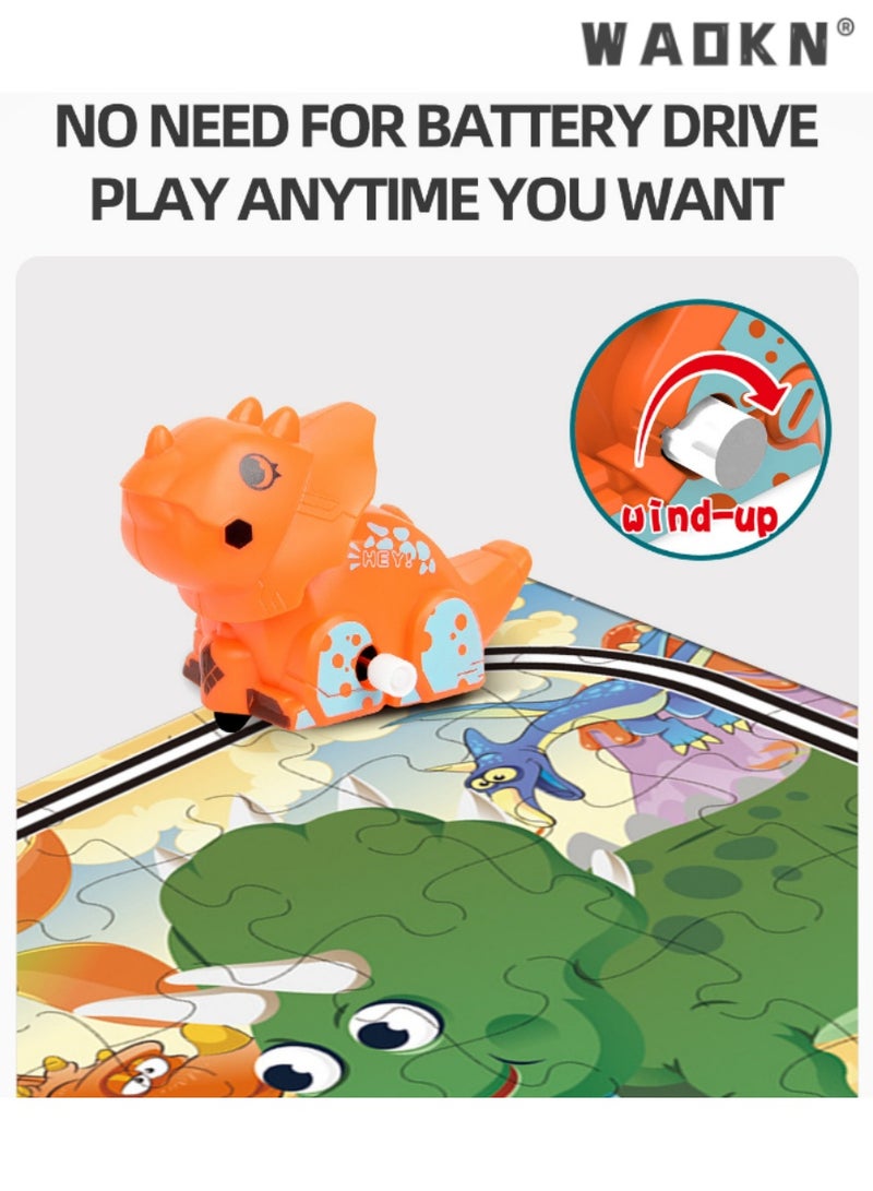 دبليو أيه أو كي أن ديناصور لعبة مجموعة هدية للأطفال ، لغز سيارة لعبة المسار ، ديي المشهد البناء ، 2 سيارة 50 قطعة لغز سيارة المسار ، 4-6 سنوات من العمر لعبة الأطفال آلة ، وتعزيز المهارات اليدوية ، متعة - Image 3