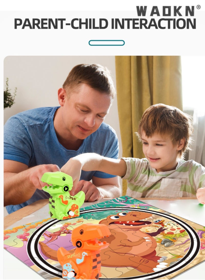 دبليو أيه أو كي أن ديناصور لعبة مجموعة هدية للأطفال ، لغز سيارة لعبة المسار ، ديي المشهد البناء ، 2 سيارة 50 قطعة لغز سيارة المسار ، 4-6 سنوات من العمر لعبة الأطفال آلة ، وتعزيز المهارات اليدوية ، متعة - Image 1