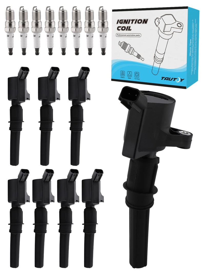 TAUTOY DG508 Ignition Coil SP493 Spark Plug For Ford E150 F250 E350 Econoline Excursion Explorer Mustang,Lincoln Town Car,Mercury Marquis,4.6L 5.4L,1997-2010,8 PCS - Image 1