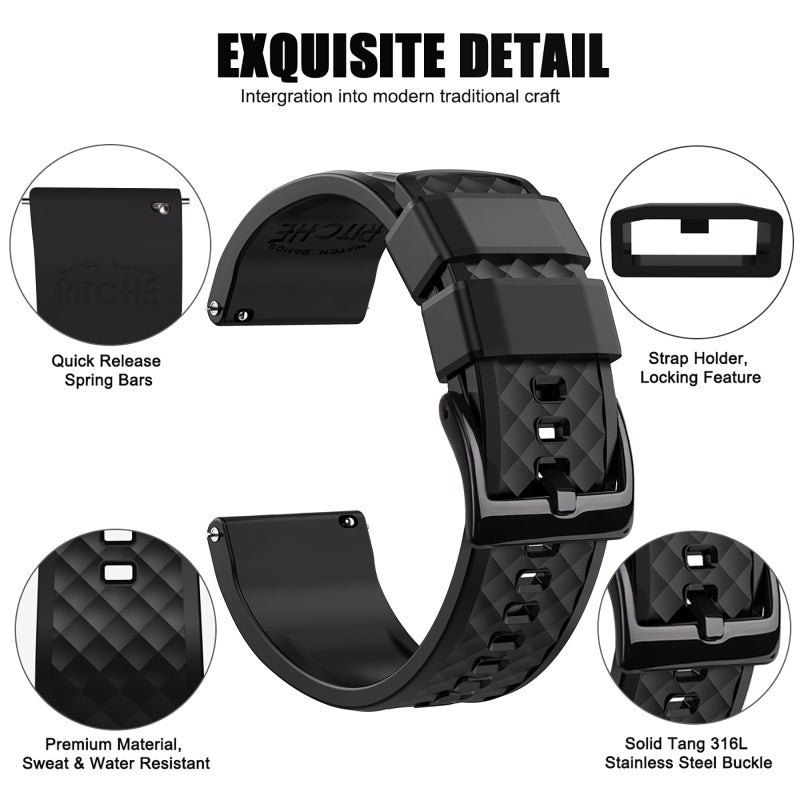 Ritche Christmas Gift 24mm Silicone Watch Bands Quick Release Rubber Watch Bands for Men, White Elephant Gifts, Stocking Stuffers for Men - Image 3