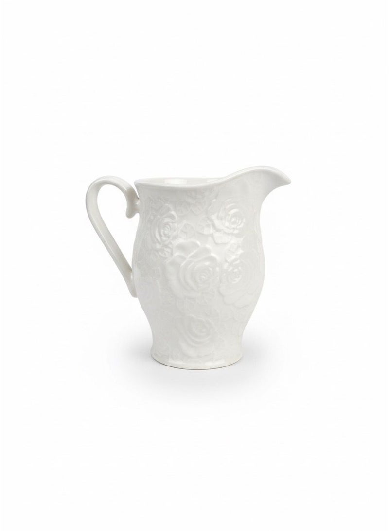 Bickerbond Premium Elegant White Ceramic Pitcher – White Rose Design - Image 1