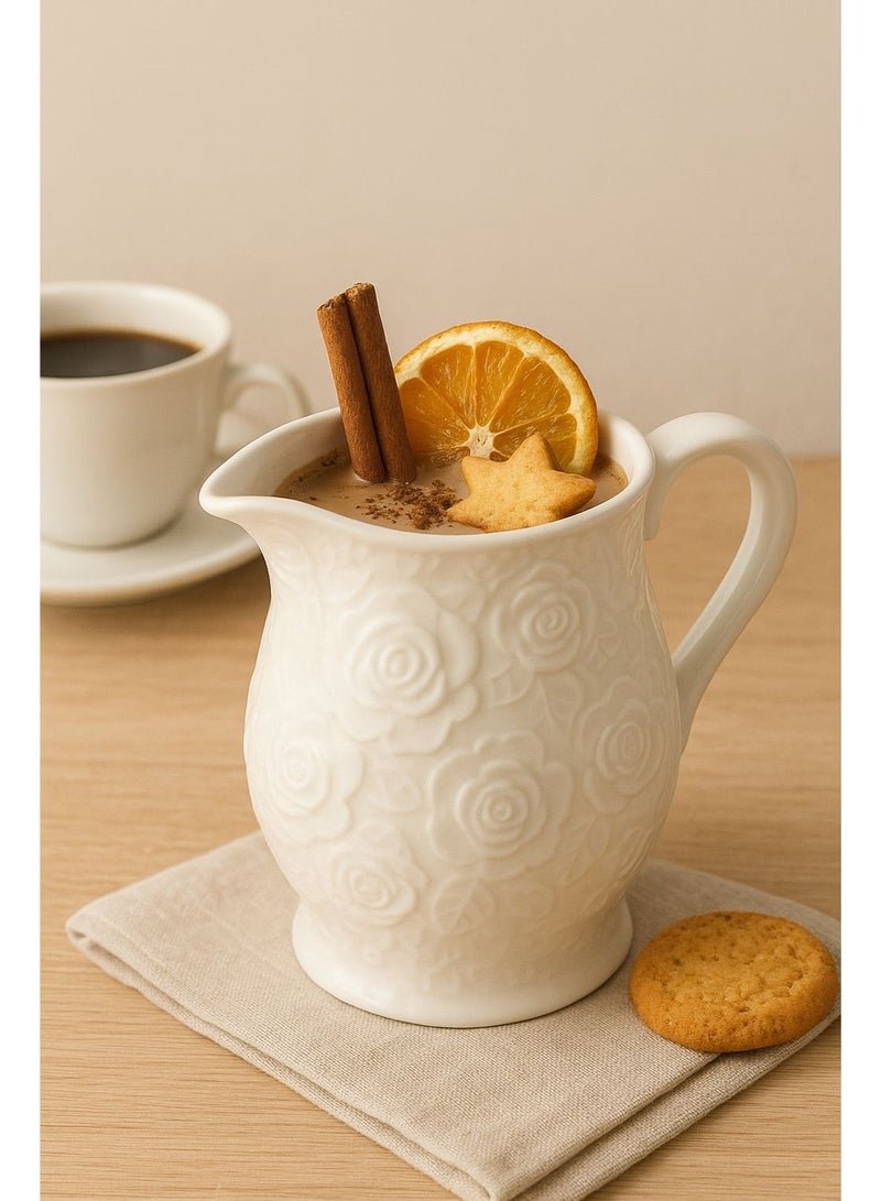 Bickerbond Premium Elegant White Ceramic Pitcher – White Rose Design - Image 2