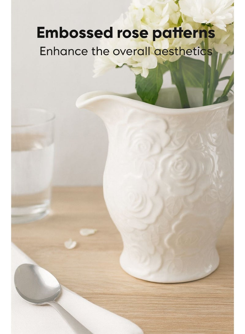 Bickerbond Premium Elegant White Ceramic Pitcher – White Rose Design - Image 3