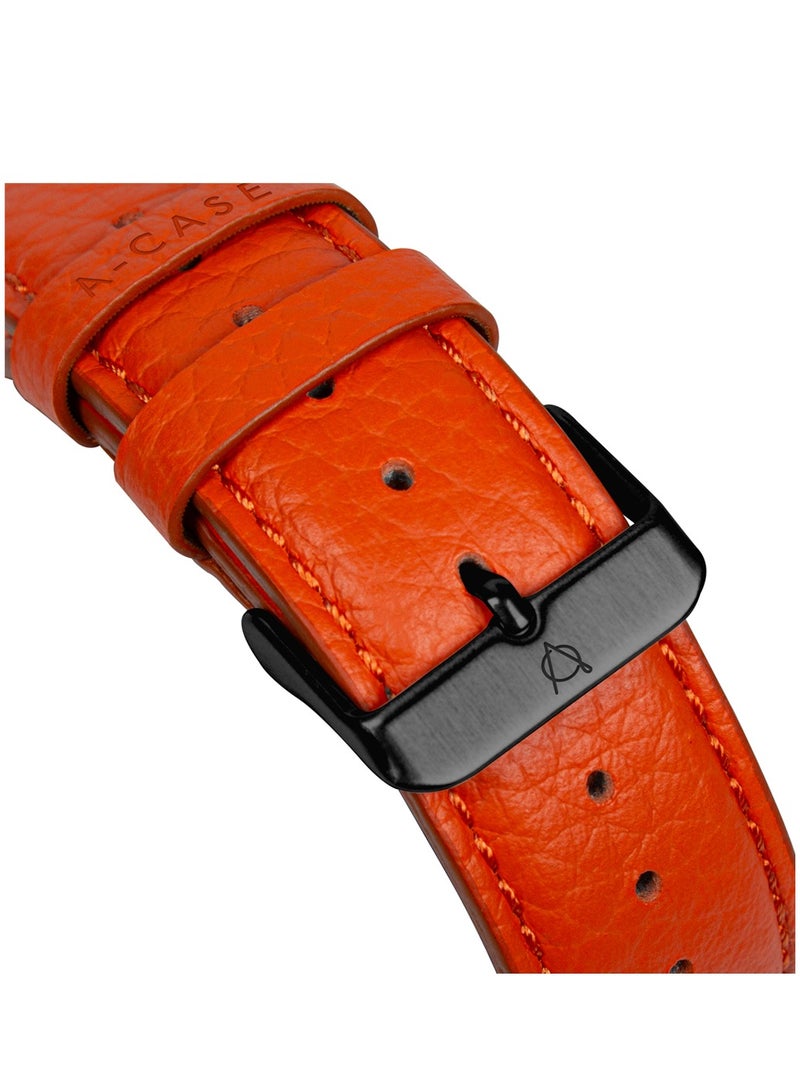 A-CASE Apple Watch Band 42mm 44mm 45mm 49mm, Amur Series Genuine Leather Strap for iWatch Ultra SE2 SE Series 8 7 6 5 4 3 2 1, Stylish & Durable Replacement Wristband for Men & Women – Orange - Image 2