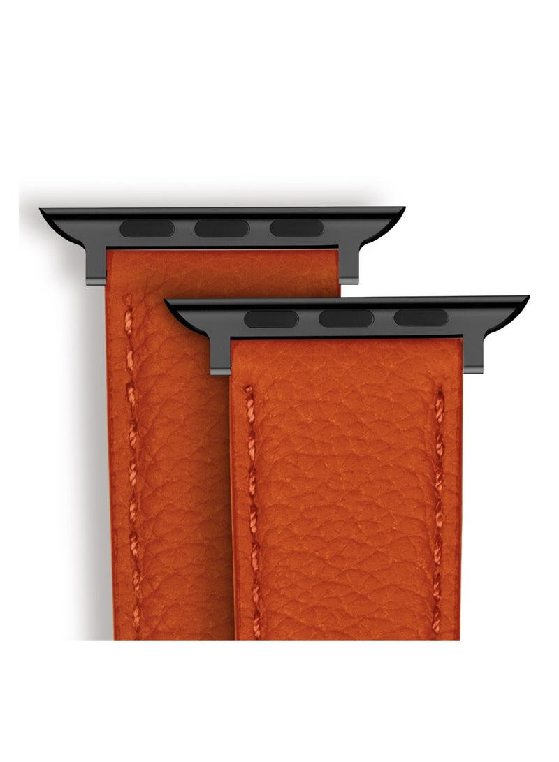 A-CASE Apple Watch Band 42mm 44mm 45mm 49mm, Amur Series Genuine Leather Strap for iWatch Ultra SE2 SE Series 8 7 6 5 4 3 2 1, Stylish & Durable Replacement Wristband for Men & Women – Orange - Image 3