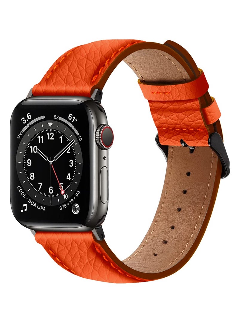 A-CASE Apple Watch Band 42mm 44mm 45mm 49mm, Amur Series Genuine Leather Strap for iWatch Ultra SE2 SE Series 8 7 6 5 4 3 2 1, Stylish & Durable Replacement Wristband for Men & Women – Orange - Image 1