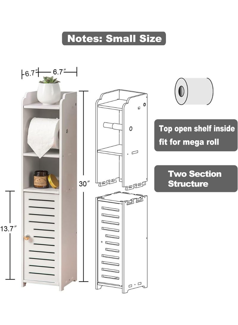 رات سو خزانة تخزين للحمام مع حامل ورق التواليت، منظم نحيف مقاوم للماء للمساحات الصغيرة، خزانة قائمة من PVC للاستخدام في الحمام أو المطبخ - Image 4