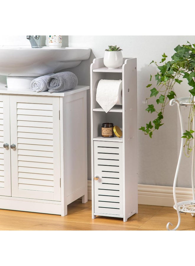 رات سو خزانة تخزين للحمام مع حامل ورق التواليت، منظم نحيف مقاوم للماء للمساحات الصغيرة، خزانة قائمة من PVC للاستخدام في الحمام أو المطبخ - Image 1