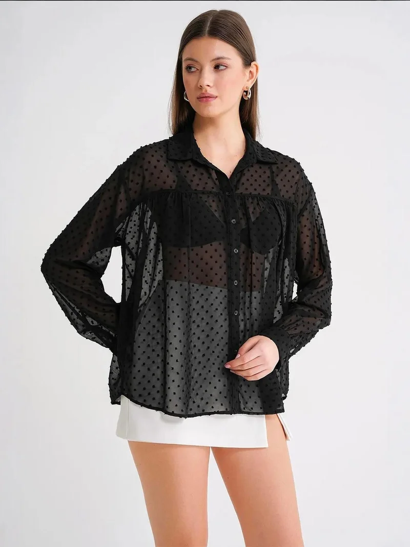 ميكسراي بلوزة شفافة بأزرار ميكسراي