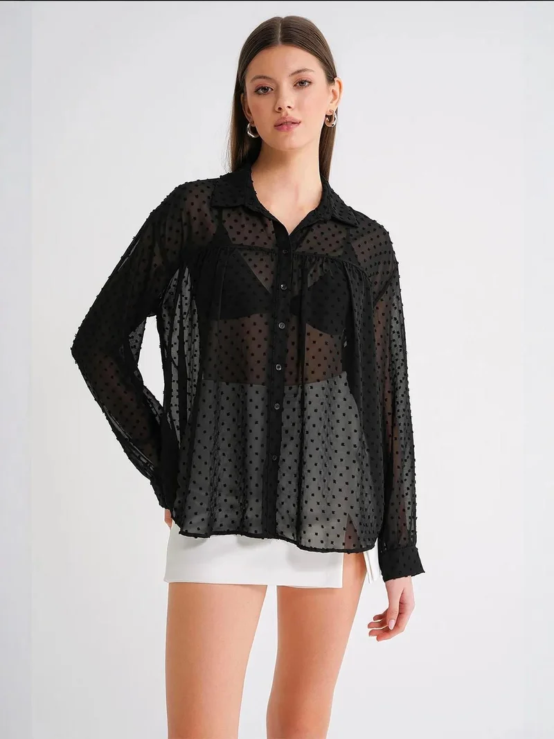 ميكسراي بلوزة شفافة بأزرار ميكسراي