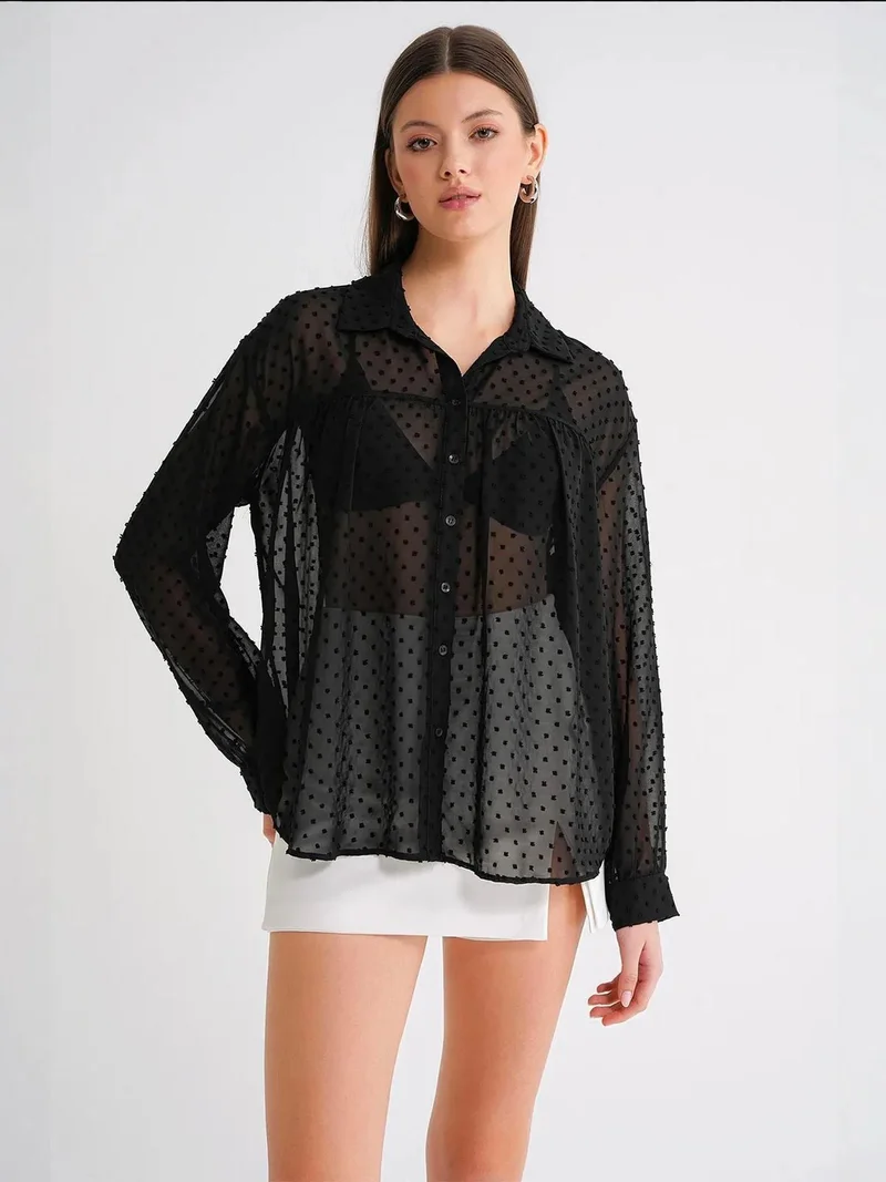 ميكسراي بلوزة شفافة بأزرار ميكسراي