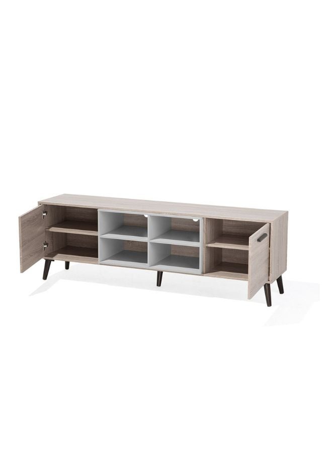 Karnak Costa TV Stand – Light Wood & Grey | Modern Entertainment Unit for TVs Up to 75” | 180 cm Wide MDF Media Console with Cabinets & Open Shelves - Image 3