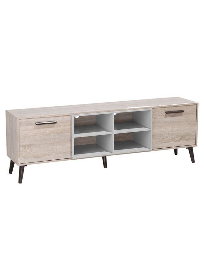 Karnak Costa TV Stand – Light Wood & Grey | Modern Entertainment Unit for TVs Up to 75” | 180 cm Wide MDF Media Console with Cabinets & Open Shelves - Image 4