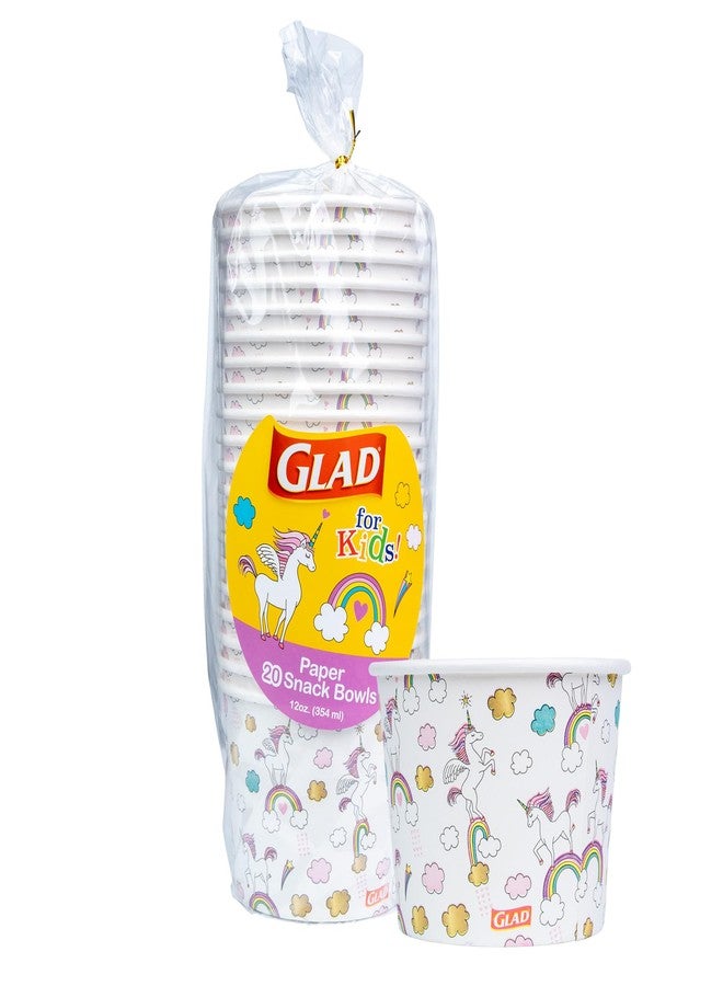 Glad for Kids Unicorns Paper Snack Bowls, Lids Not Included - Heavy Duty, Microwavable, Disposable Snack Cups with Lid for Soup or Ice Cream, 12 Ounce, 20 Count - Image 1